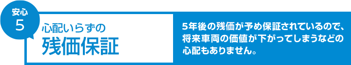 �S�z���炸�̎c���ۏ؁B5�N��̎c�����\�ߕۏ؂���Ă���̂ŁA�����ԗ��̉��l���������Ă��܂��Ȃǂ̐S�z������܂���B