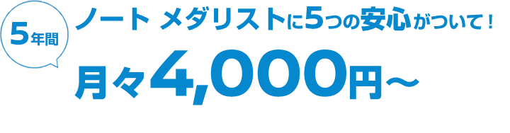ノート メダリストなら月々4,000円〜返却時に10万円のキズがあっても5年後の車両買取価格を保証