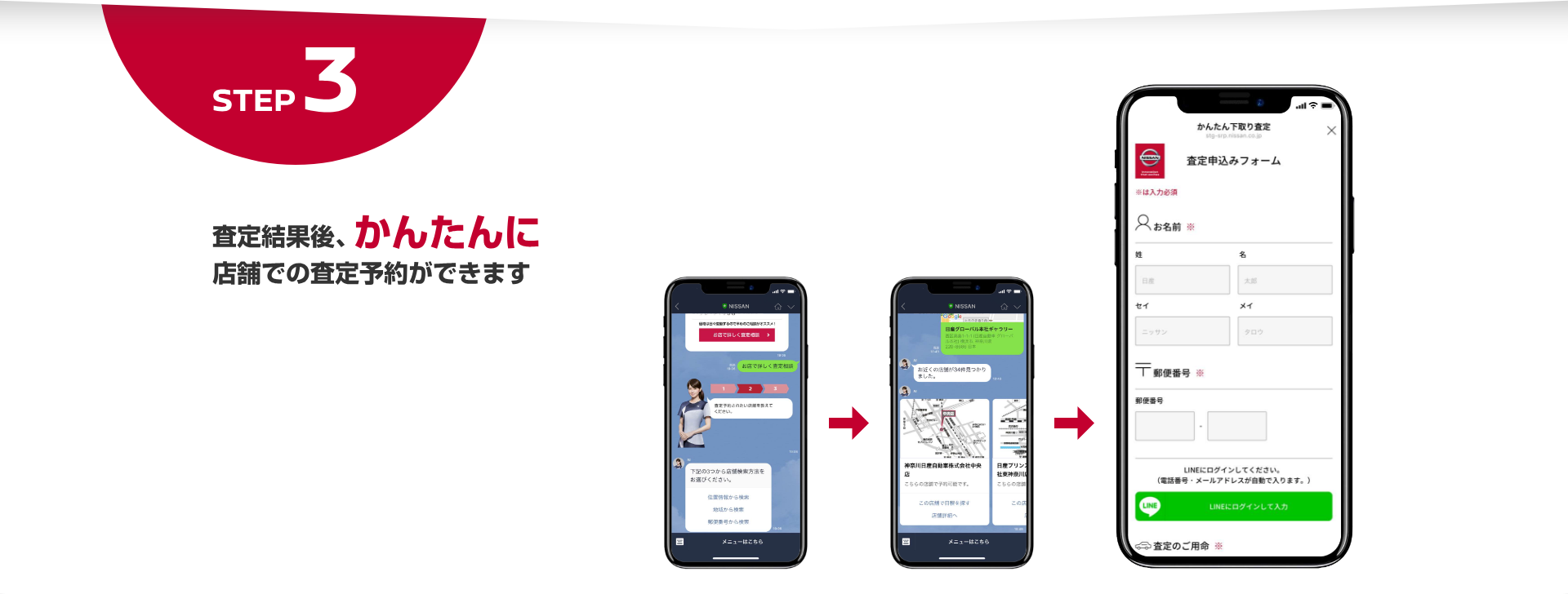 step3 査定結果後、かんたんに店舗での査定予約ができます