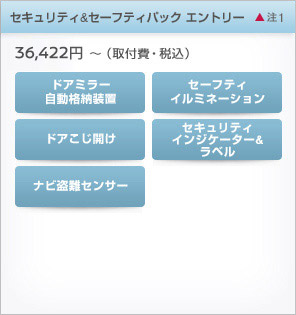 セキュリティ&セーフティパック エントリー　36,422円〜（取付費・税込）　ドアミラー自動格納装置 セーフティイルミネーション ドアこじ開け セキュリティインジケーター&ラベル ナビ盗難センサー