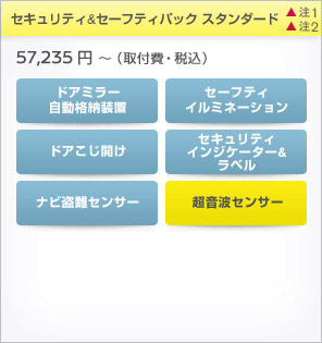 セキュリティ&セーフティパック スタンダード　57,235円〜（取付費・税込）　ドアミラー自動格納装置 セーフティイルミネーション ドアこじ開け セキュリティインジケーター&ラベル ナビ盗難センサー 超音波センサー