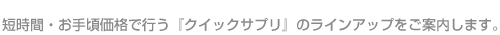 短時間・お手頃価格で行う『クイックサプリ』のラインアップをご案内します。