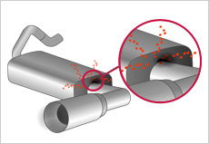 マフラーの消音部の損傷により、排気ガス洩れを起こし排気音が十分に消音されていない可能性があります。